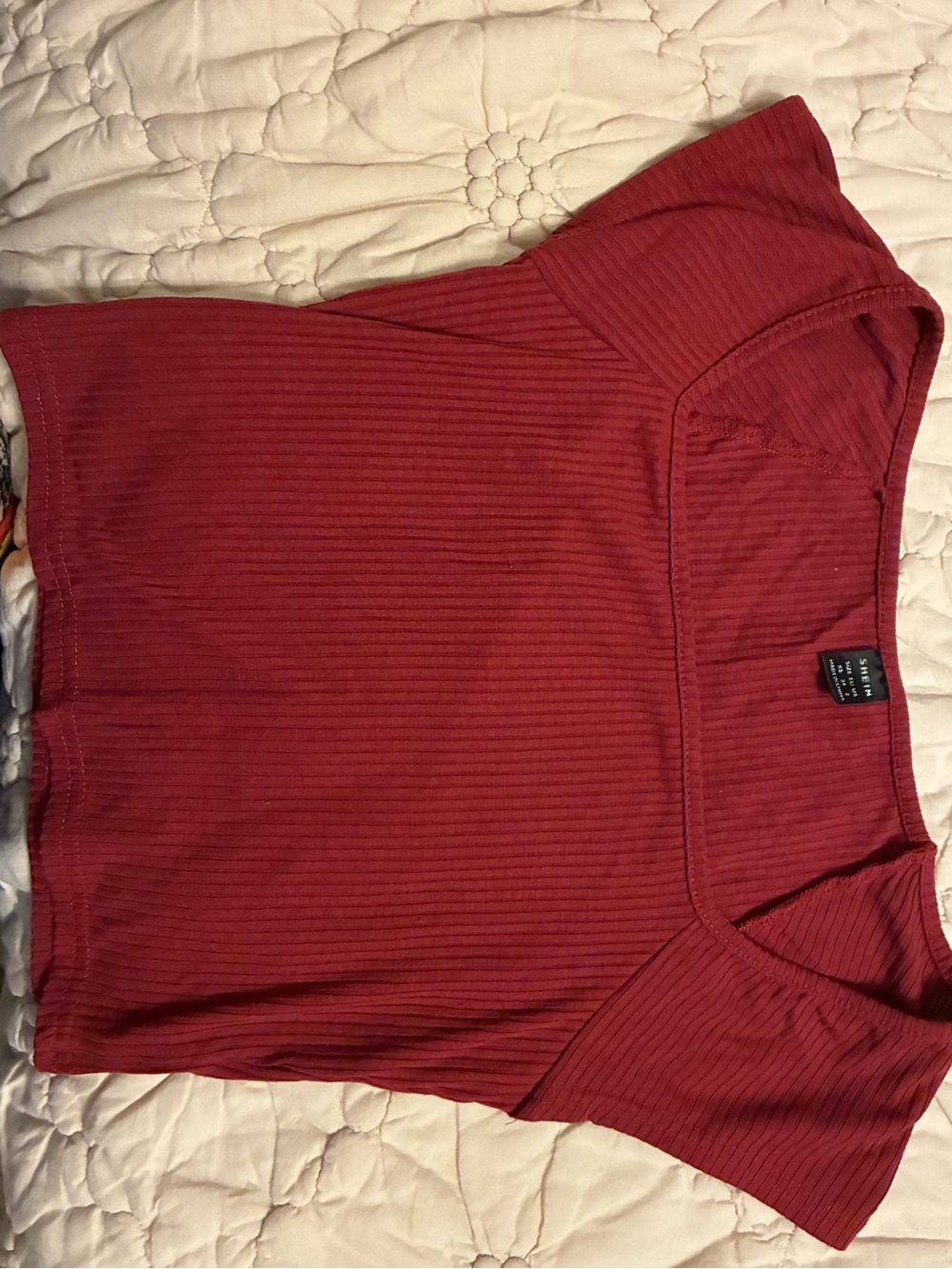 SHEIN Ribbed Square-Neck Crop Top in Wine Red